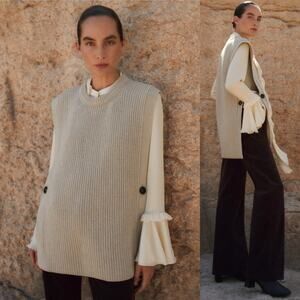 ME+EM Cashmere Wool Exposed Side Sweater Jumper Taupe Beige One Size Poncho